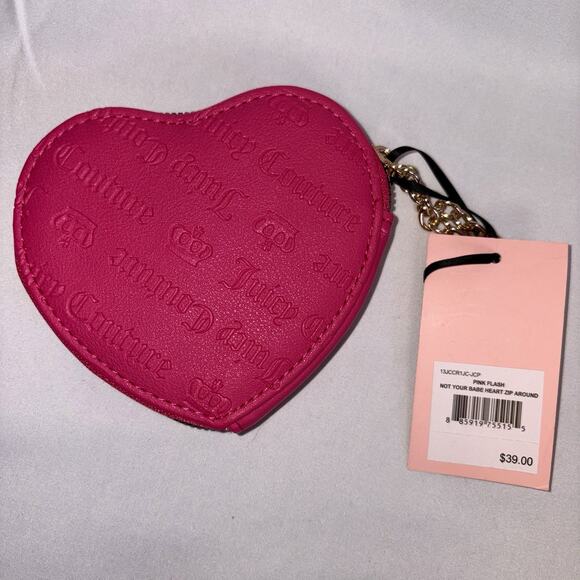 Juicy Couture Not Your Babe Heart Zip Around Wallet Wristlet Pink Flash NEW - Picture 4 of 7